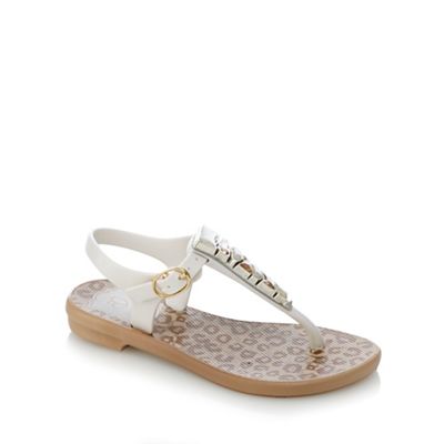 Grendha Girls' white stone animal print sandals